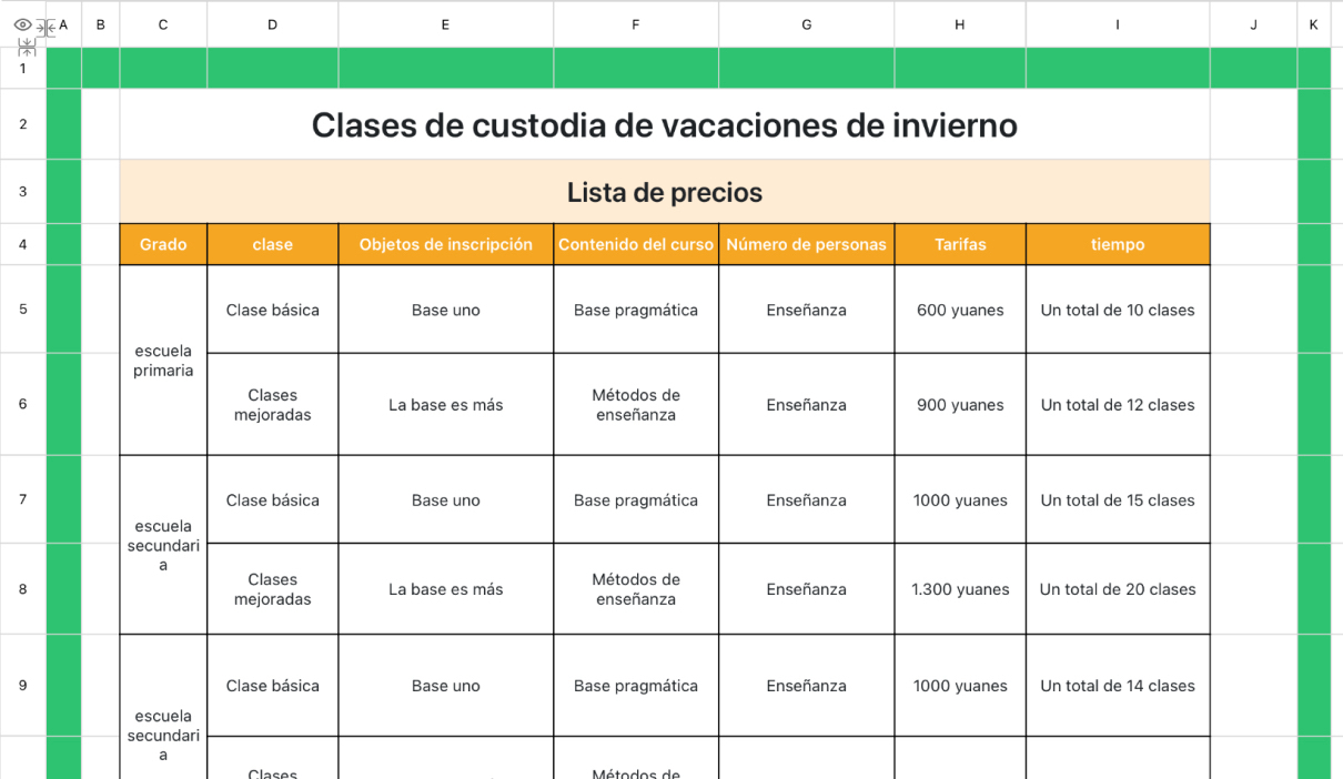 Clases de custodia de vacaciones de invierno